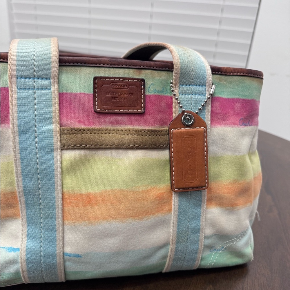 Vintage 2000s/Y2K Coach Hamptons Watercolor Pastel Stripes small tote